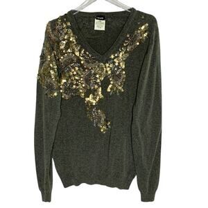 D&G DOLCE GABBANA L Vintage Embroidered Metallic Sequin Sweater